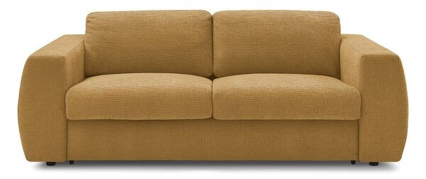 Musztardowa rozkładana sofa do spania z tkaniny szenilowej 220 cm Hugo – Bobochic Paris