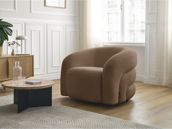 Brązowy obrotowy fotel z materiału bouclé Elina – Bobochic Paris