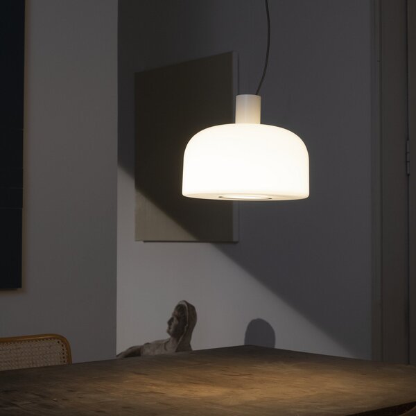 Lampa Wisząca FLOS, Bellhop Glass S2, ściemnialny, biały, salon, szkło