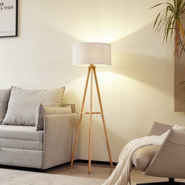 Lampa Podłogowa Lindby, Adamio, biały, salon, tkanina | tekstylia, dworkowy | rustykalny