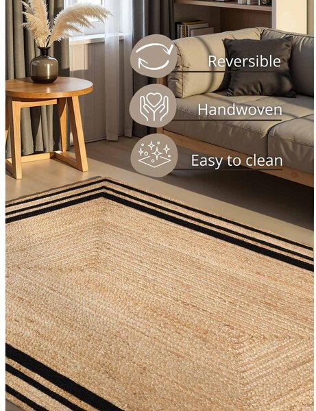 Czarno-naturalny ręcznie tkany dwustronny dywan z juty 120x170 cm Jutta – Hanse Home