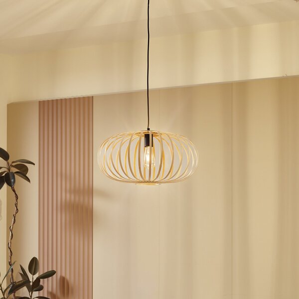 Lampa Wisząca Lindby, Lielle, ściemnialny, drewniany, jadalnia, bambus, dworkowy | rustykalny