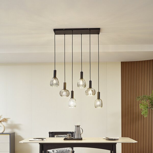 Lampa Wisząca Lindby, Tolli, ściemnialny, szary, salon, szkło, nowoczesny