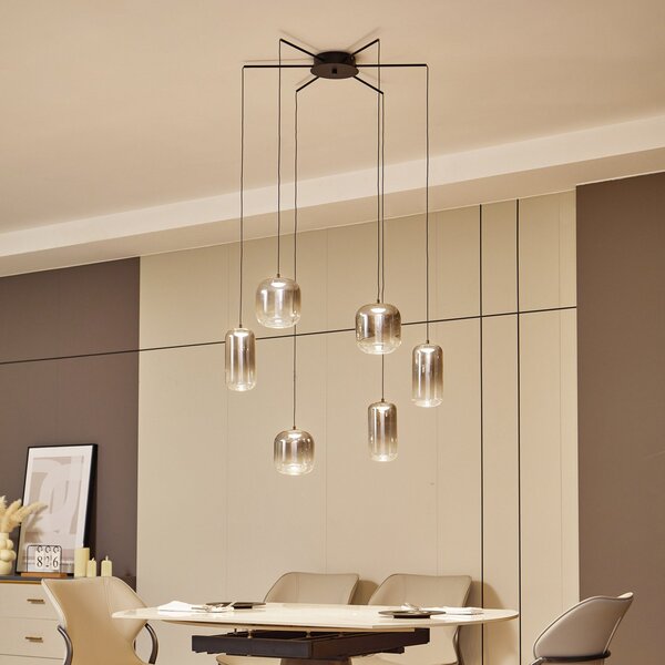 Lampa Wisząca Lucande, Avelina, szary, salon, szkło, nowoczesny