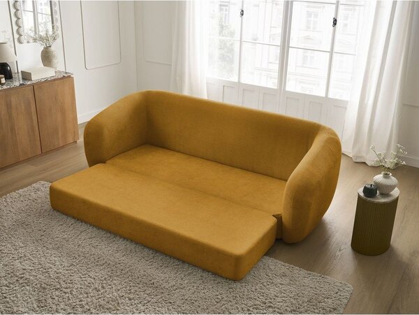 Musztardowa rozkładana sofa z tkaniny szenilowej 228 cm Neyo – Bobochic Paris