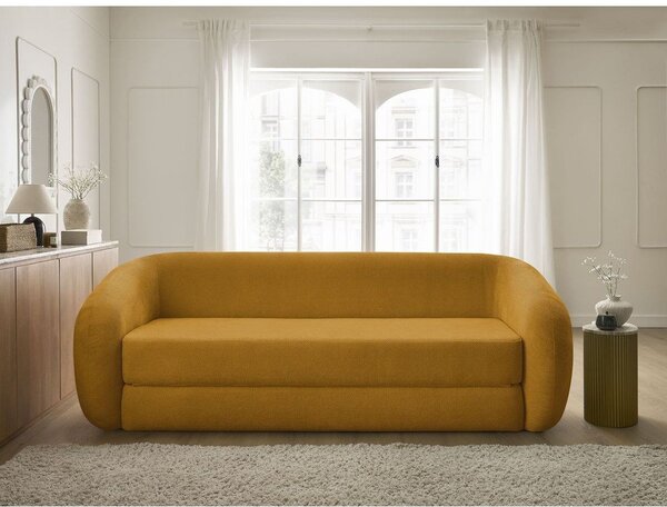 Musztardowa rozkładana sofa z tkaniny szenilowej 228 cm Neyo – Bobochic Paris