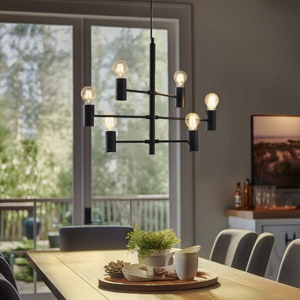 Lampa Wisząca Lucande, Aidas, ściemnialny, czarny, jadalnia, metal, nowoczesny