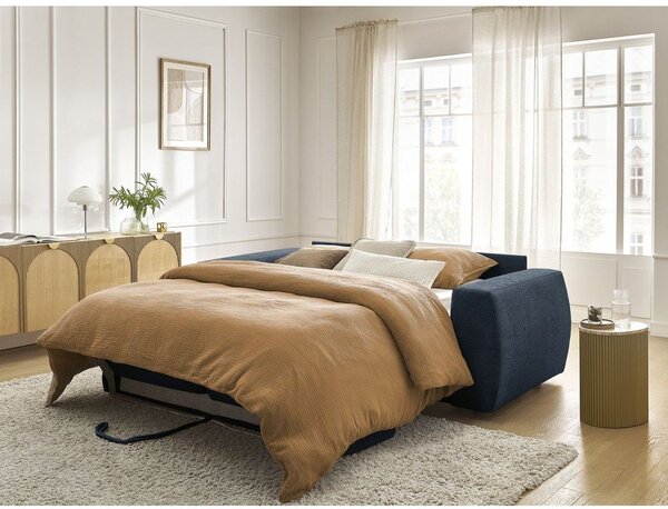 Ciemnoniebieska rozkładana sofa do spania z tkaniny szenilowej 220 cm Hugo – Bobochic Paris
