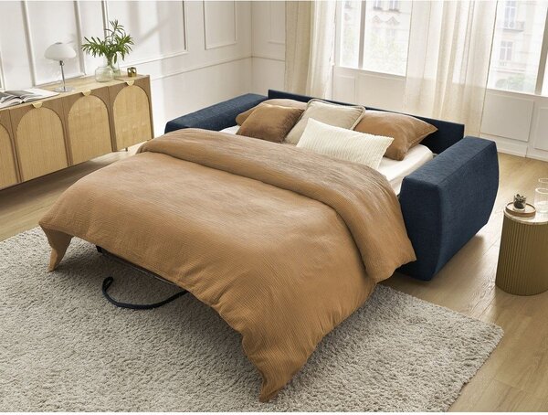 Ciemnoniebieska rozkładana sofa do spania z tkaniny szenilowej 220 cm Hugo – Bobochic Paris