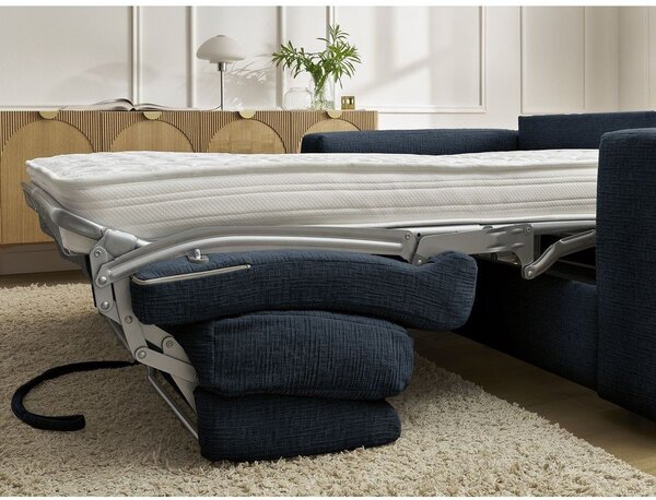 Ciemnoniebieska rozkładana sofa do spania z tkaniny szenilowej 220 cm Hugo – Bobochic Paris