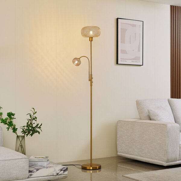 Lampa Podłogowa Lindby, Aliette, złoty | mosiężny, salon, szkło, nowoczesny