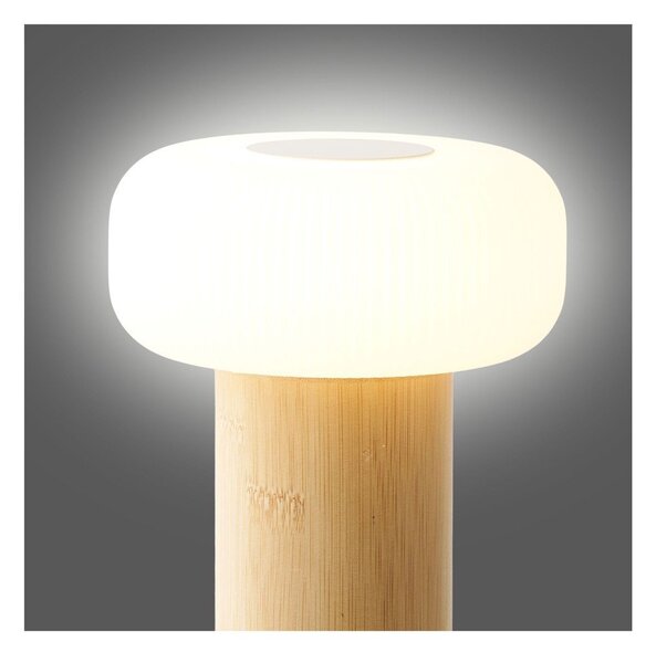 Biało-naturalna bambusowa lampa stołowa z plastikowym kloszem (wysokość 18 cm) Stafford – House Nordic