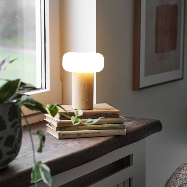 Biało-naturalna bambusowa lampa stołowa z plastikowym kloszem (wysokość 18 cm) Stafford – House Nordic