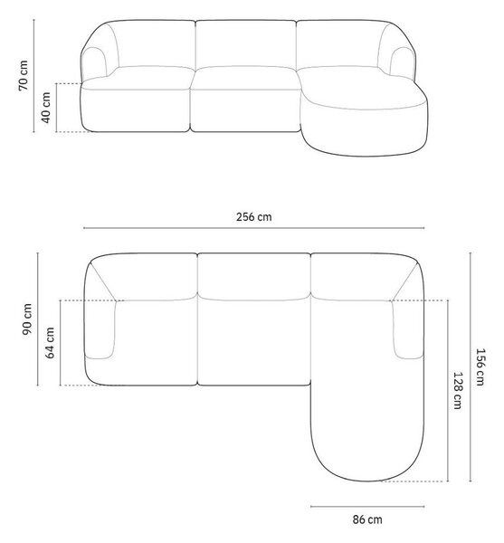 Jasnobrązowy aksamitny narożnik (prawostronny/z szezlongiem) Campi – Cosmopolitan Design