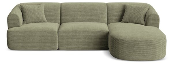 Zielony sztruksowy narożnik (prawostronny/z szezlongiem) Campi – Cosmopolitan Design