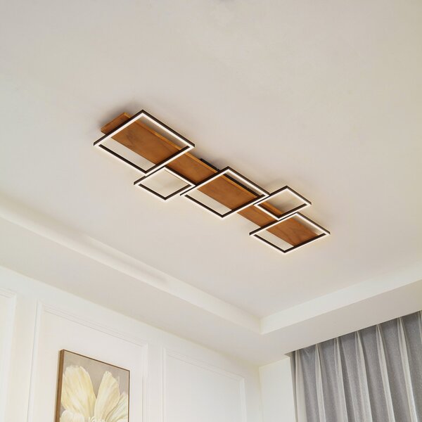 Lampa Sufitowa Lindby, Galad, ściemnialny, drewniany, jadalnia, drewno, nowoczesny
