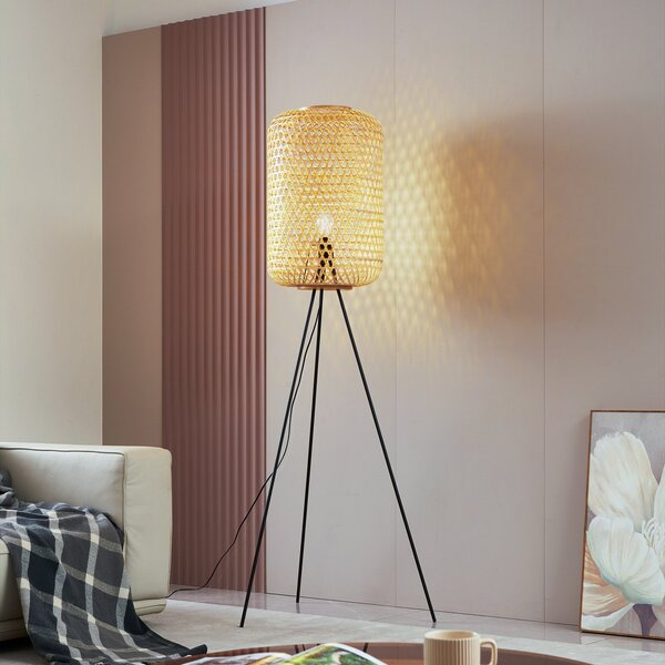 Lampa Podłogowa Lucande, Jorick, drewniany, salon, bambus, dworkowy | rustykalny