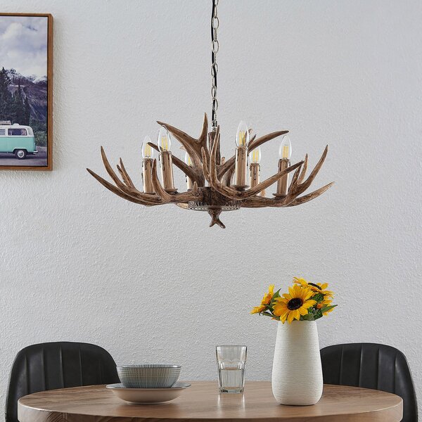 Lampa Wisząca Lindby, Tejask, ściemnialny, brąz rdzawy, salon, tworzywo sztuczne, dworkowy | rustykalny