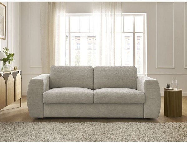 Beżowa rozkładana sofa do spania z tkaniny szenilowej 220 cm Hugo – Bobochic Paris
