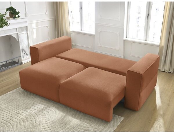 Pomarańczowa rozkładana sofa ze schowkiem 265 cm Ezechiel – Bobochic Paris