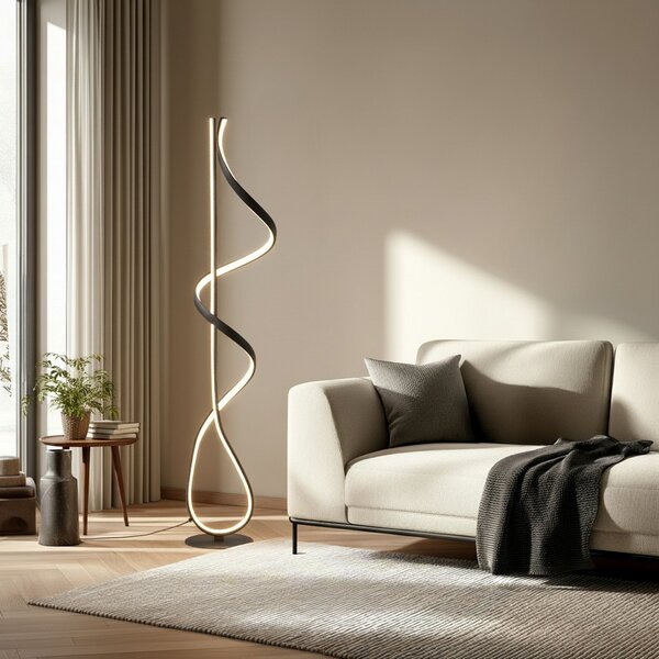 Lampa Podłogowa Lucande, Rodado, czarny, salon, metal, nowoczesny