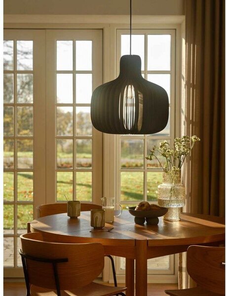 Lampa Wisząca Nordlux, Hazo, ściemnialny, czarny, salon, drewno, skandynawski