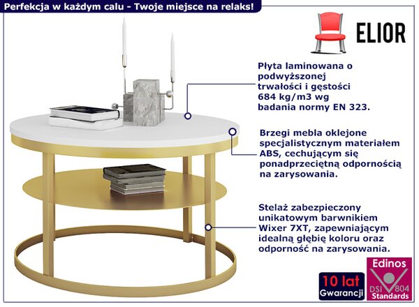 Dwupoziomowy stolik kawowy złoty + biały G8-R00