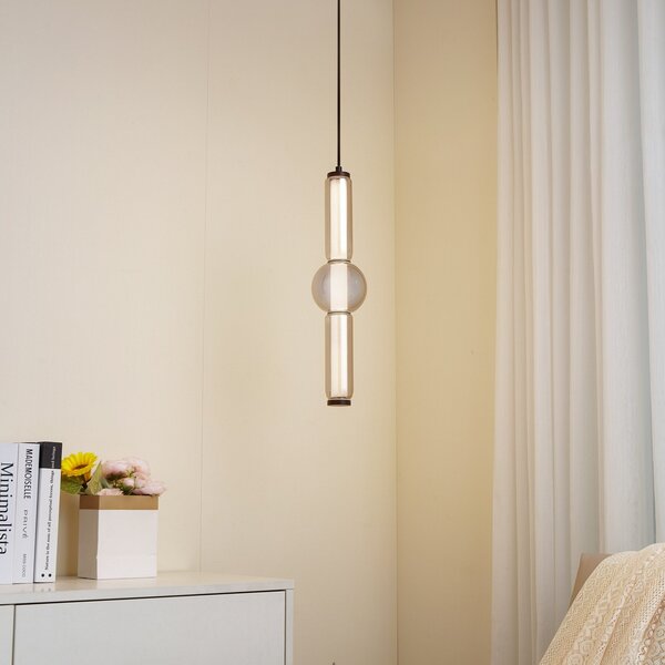 Lampa Wisząca Lucande, Savete, szary, salon, szkło, nowoczesny