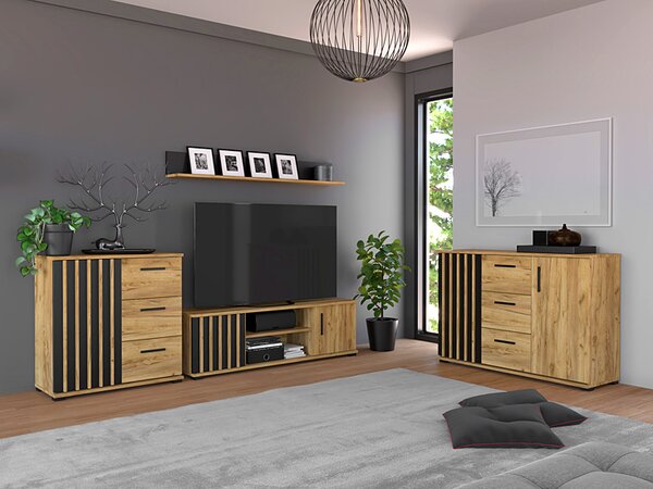 Klasyczna Półka Czarny Wisząca Dąb Craft + K3-D05