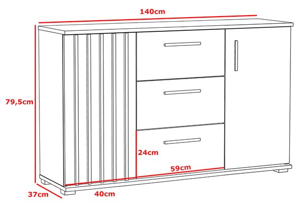Długa komoda na nóżkach z lamelami 140 cm A5-P08
