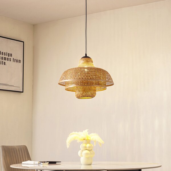 Lampa Wisząca Lucande, Rasmina, ściemnialny, beżowy, salon, bambus, boho