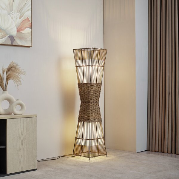 Lampa Podłogowa Lindby, Jacinto, drewniany, salon, bambus, boho