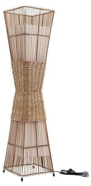 Lampa Podłogowa Lindby, Jacinto, drewniany, salon, bambus, boho
