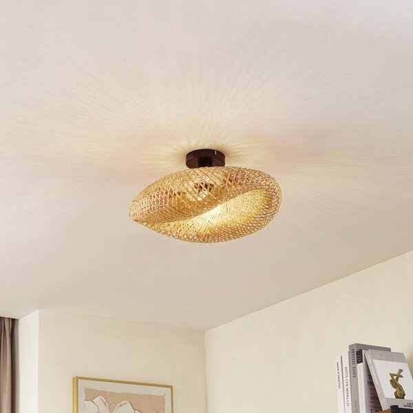 Lampa Sufitowa Lindby, Eleane, ściemnialny, drewniany, salon, bambus, dworkowy | rustykalny