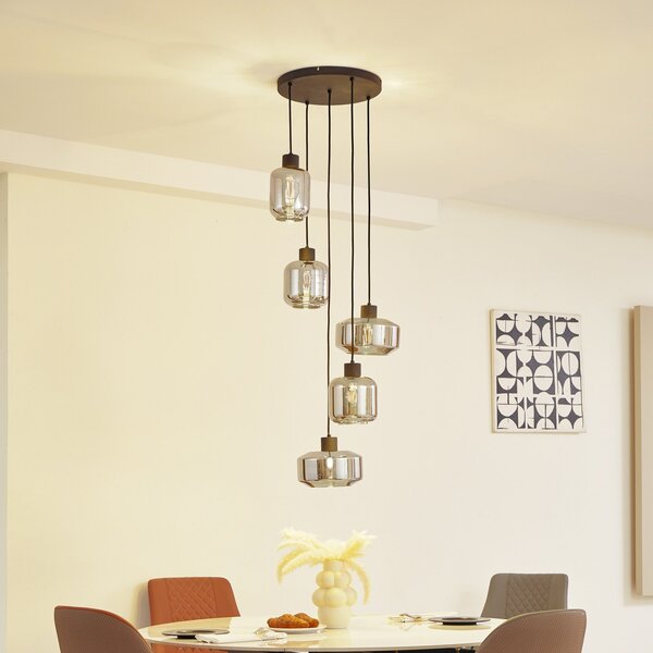 Lampa Wisząca Lindby, Hildur, ściemnialny, szary, salon, szkło