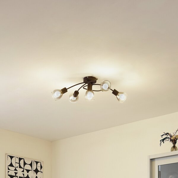 Lampa Sufitowa Lindby, Pendura, ściemnialny, szary, jadalnia, szkło, nowoczesny