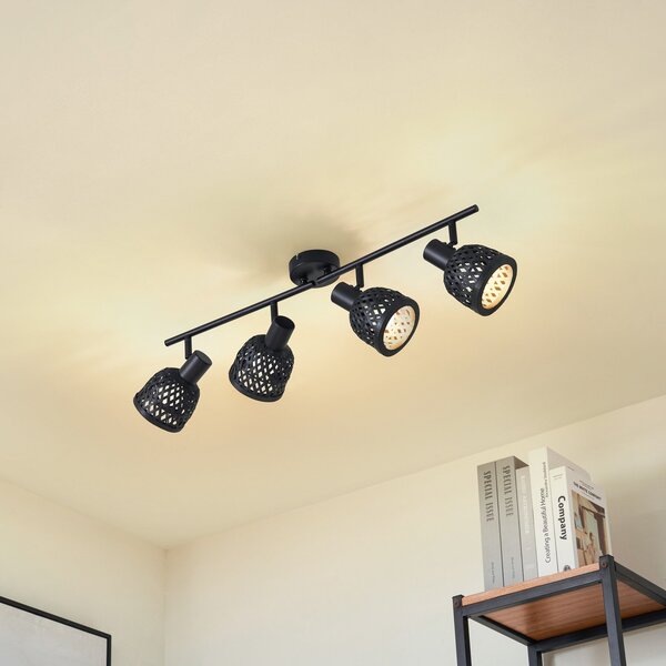 Lampa Sufitowa Lindby, Eskil, ściemnialny, czarny, jadalnia, bambus, nowoczesny