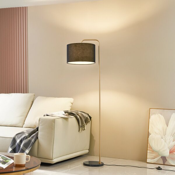 Lampa Podłogowa Lindby, Hillary, czarny, salon, tkanina | tekstylia, nowoczesny