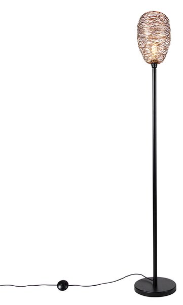 Designerska lampa podłogowa czarna z miedzią 30 cm - Sarella Oswietlenie wewnetrzne