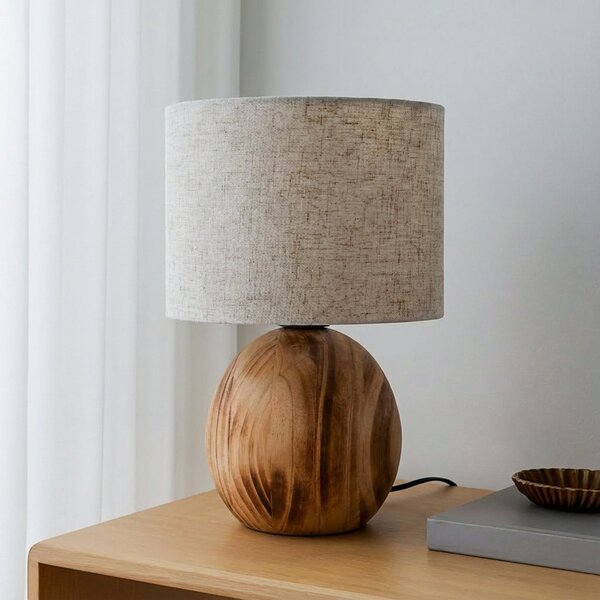 Lampa Stołowa Lindby, Mayumi, drewniany, salon, drewno, skandynawski