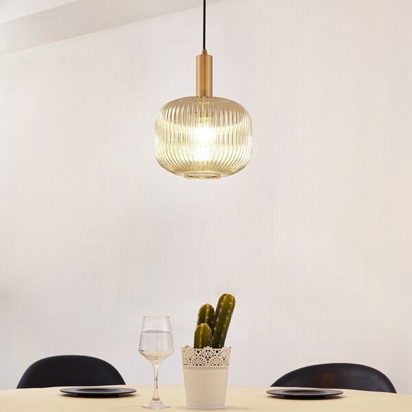 Lampa Wisząca Lindby, Doroteo, ściemnialny, szary, jadalnia, szkło, vintage
