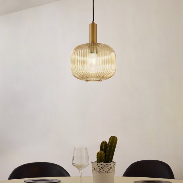 Lampa Wisząca Lindby, Doroteo, ściemnialny, beżowy, jadalnia, szkło, vintage