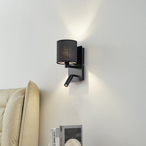 Lampa Ścienna Lindby, Aiden, ściemnialny, czarny, salon, tkanina | tekstylia, nowoczesny