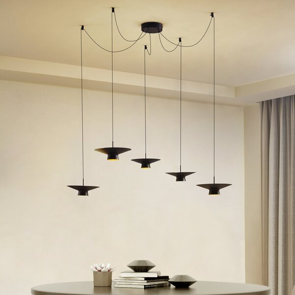 Lampa Wisząca Lindby, Norvind, ściemnialny, czarny, jadalnia, metal, nowoczesny