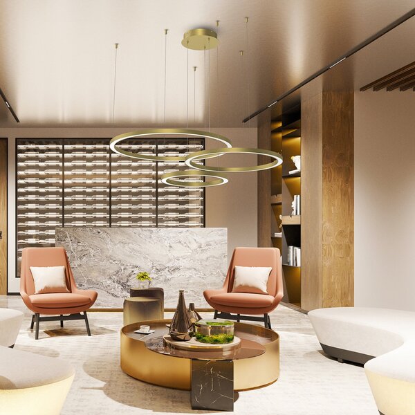 Lampa Wisząca Eko-Light, Galaxia, złoty | mosiężny, salon, tworzywo sztuczne, nowoczesny
