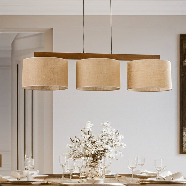 Lampa Wisząca TK Lighting, Juta, ściemnialny, beżowy, salon, tkanina | tekstylia
