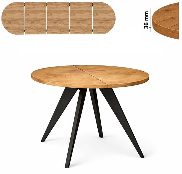 Stół 100/250 cm okrągły rozkładany, blat 3,6 cm, nogi Drewniane „ Stożkowe ” I ArtDHome