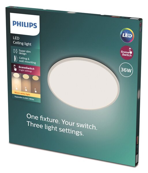 Lampa Sufitowa Philips, Superslim, ściemnialny, biały, łazienka, metal
