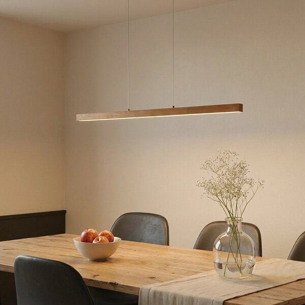 Lampa Wisząca Lucande, Nihalo, ściemnialny, drewniany, salon, drewno, nowoczesny