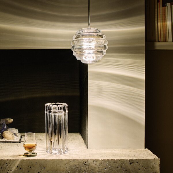 Lampa Wisząca Tom Dixon, Press Sphere, ściemnialny, transparentny, salon, szkło, design
